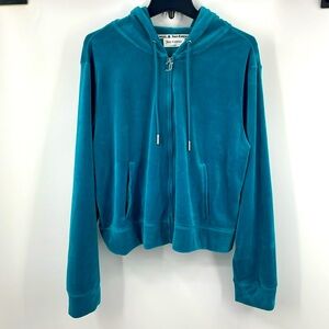 NWT Juicy Couture Peacock Green Velour Zip-Up Hoodie Size 1X